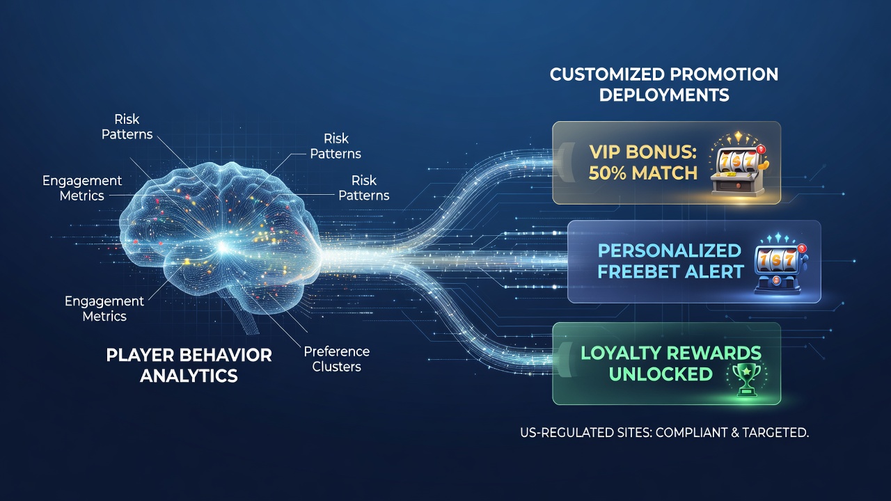 Data dashboards displaying player behavior metrics and promotion targeting interfaces used by operators in US-regulated gaming markets