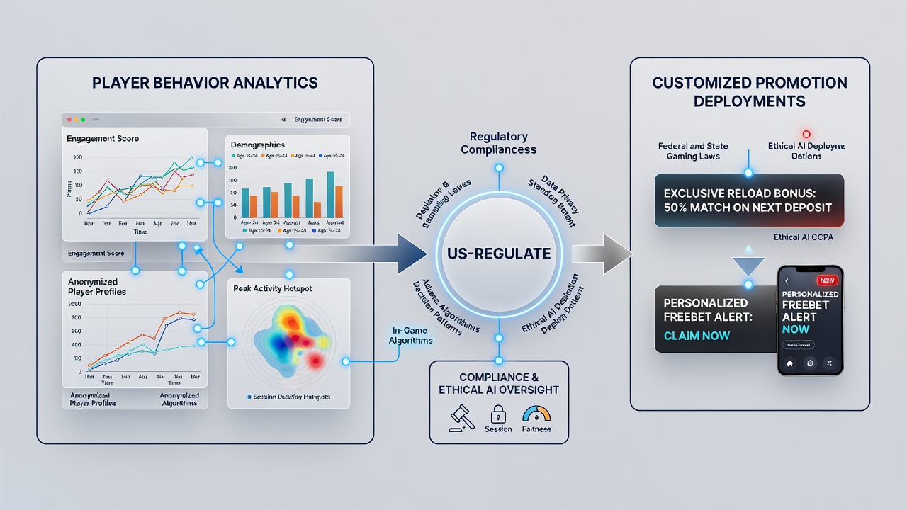 Analytics team reviewing segmented player cohorts and personalized promotion performance reports on multiple screens